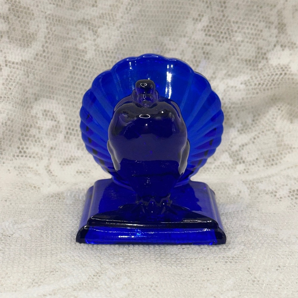 Mosser Glass Cobalt Blue Turkey Figurine Vintage Pressed Glass Collectible 3"